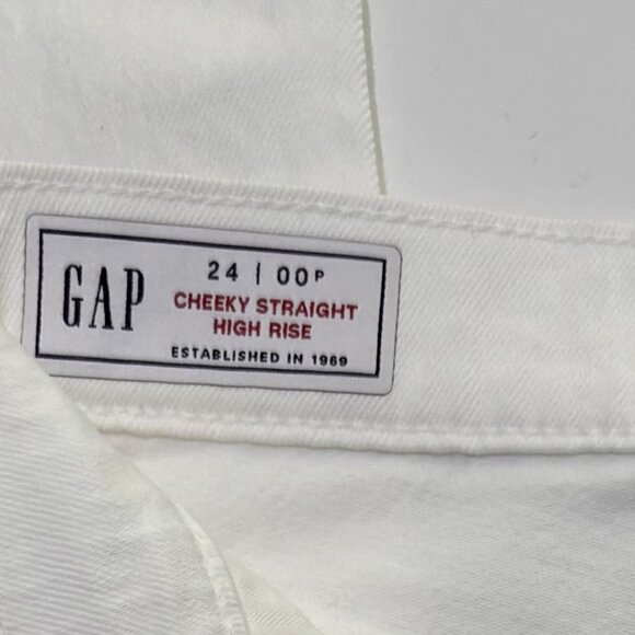 Gap Cheeky Straight High Rise White Denim Jeans 24/00 Petite 5Pocket Raw Hem NWT - Picture 5 of 10